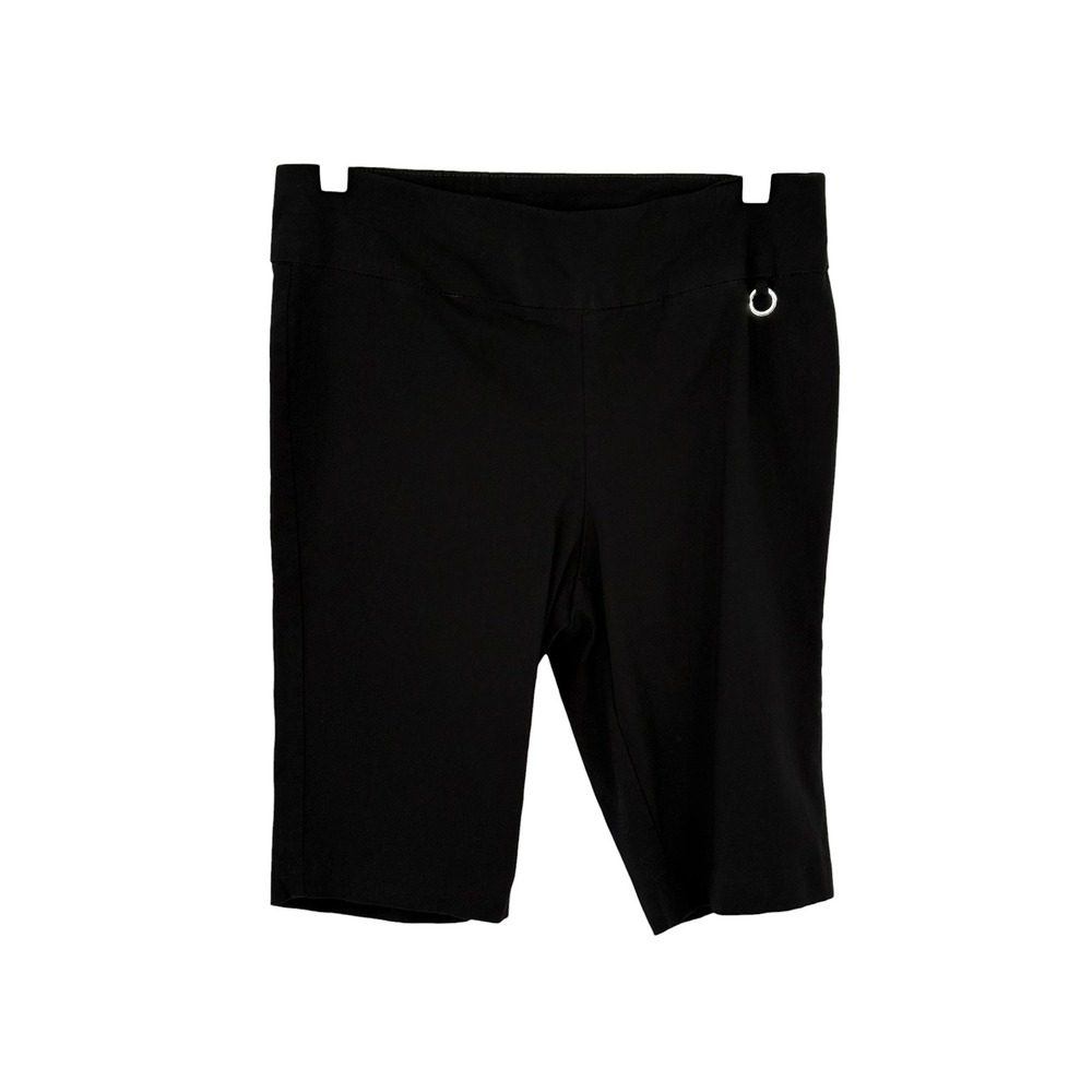 Rafaella Comfort Bermuda Shorts Black Stretch Pull On Silver Ring Size 10 - Picture 1 of 5